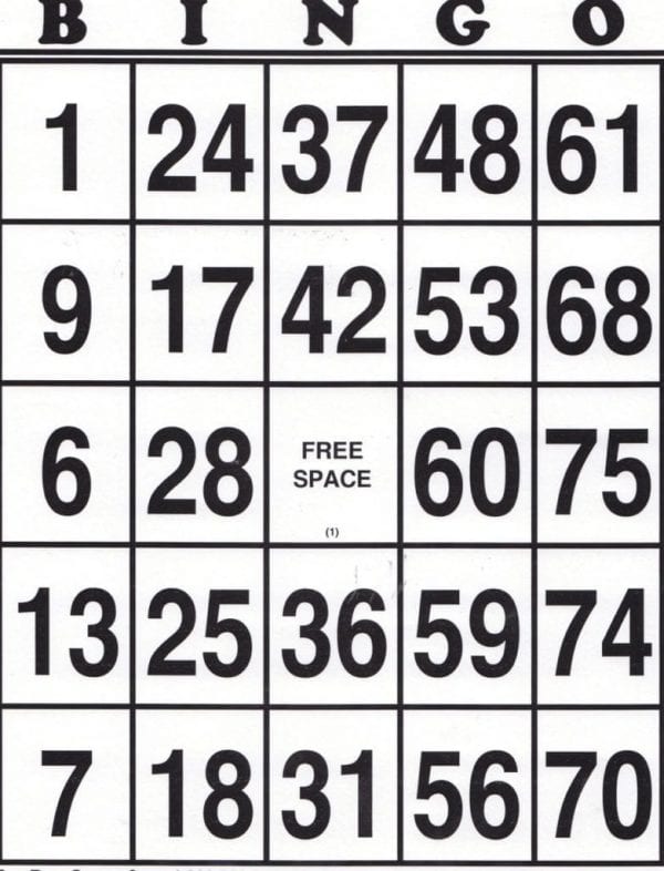 100 Pack - EZ Read Paper Bingo Cards