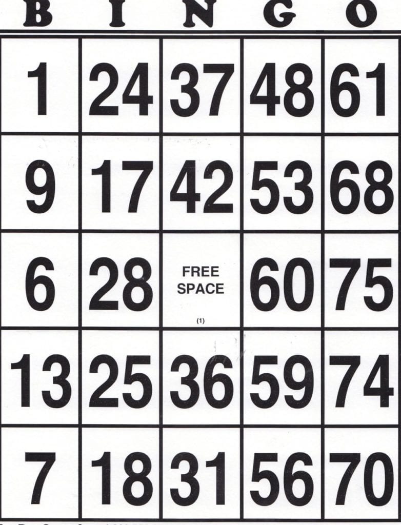 100 Pack – EZ Read Paper Bingo Cards