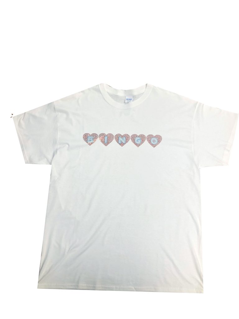 Bling “Bingo Hearts” Tee Shirt – White – XL