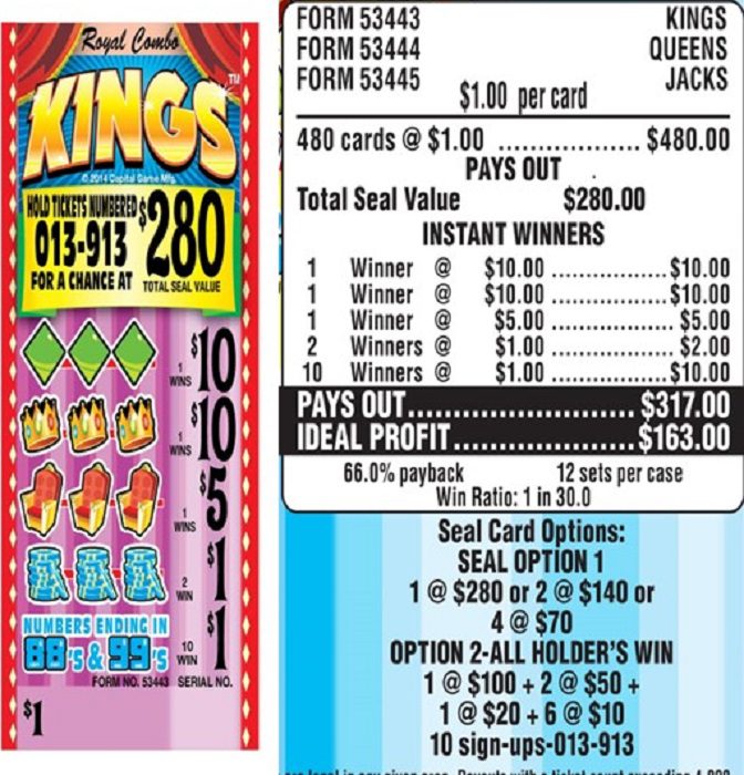 $280 TOP – Form # 53443 Kings $1.00 Bingo Event Ticket