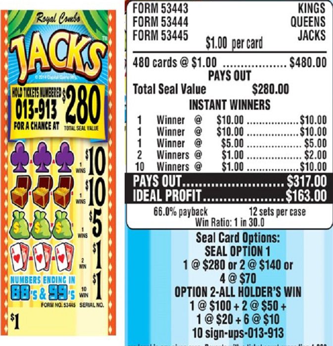 $280 TOP – Form # 53445 Jacks $1.00 Bingo Event Ticket