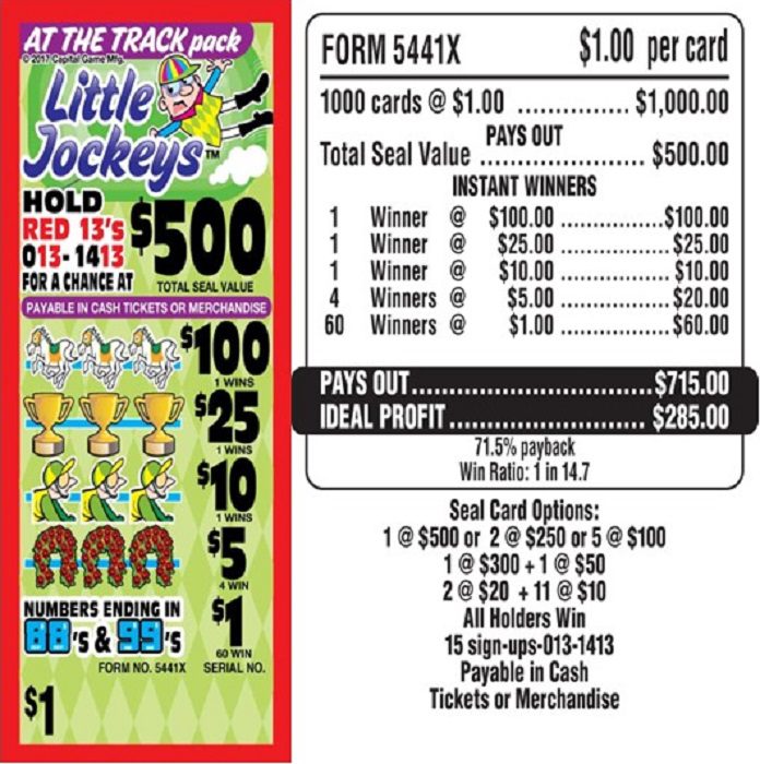 $500 TOP – Form # 5441X Little Jockeys $1.00 Bingo Event Ticket