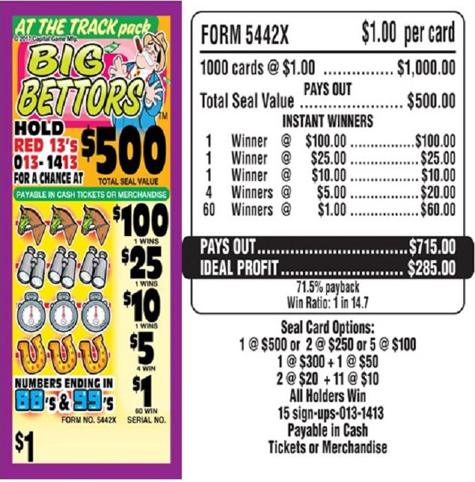 $500 TOP – Form # 5442X Big Bettors $1.00 Bingo Event Ticket