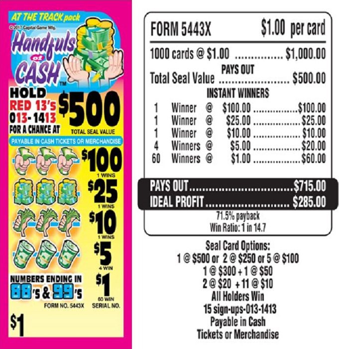 $500 TOP – Form # 5443X Handfuls Of Cash $1.00 Bingo Event Ticket
