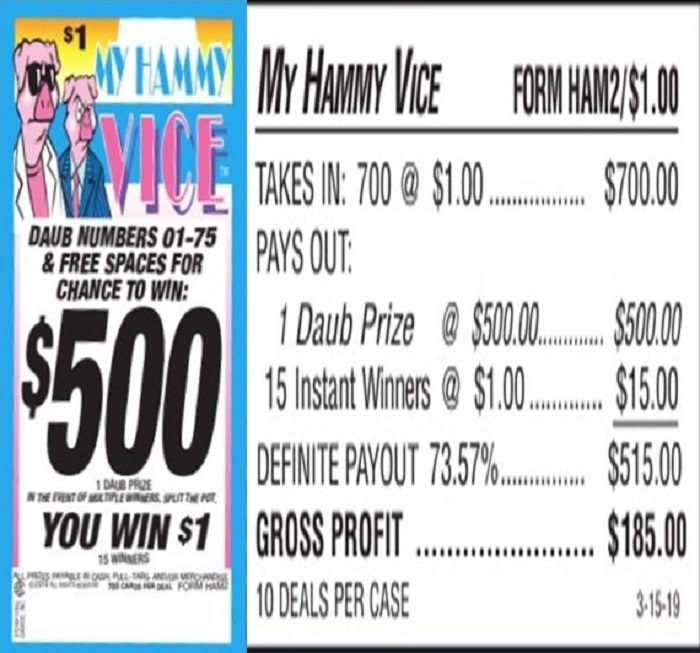 $500 TOP – Form # HAM2 My Hammy Vice $1.00 Bingo Event Ticket