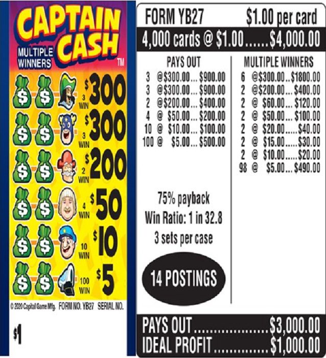 $300 TOP ($5 Bottom) – Form # YB27 Captain Cash (3-Window)