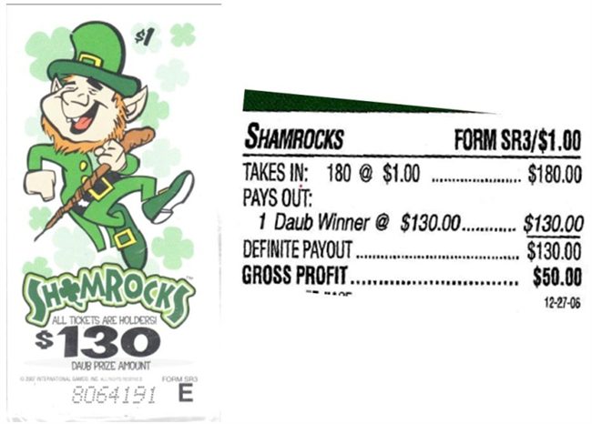 $130 TOP – Form # SR3 Shamrocks $1.00 Bingo Event Ticket