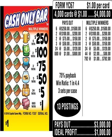 $250 TOP ($1 Bottom) – Form # YC67 Cash Only Bar (3-Window)