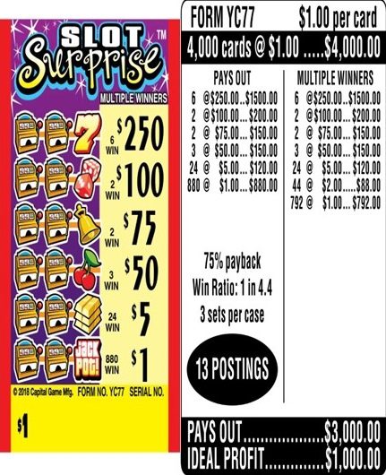 $250 TOP ($1 Bottom) – Form # YC77 Slot Surprise (3-Window)