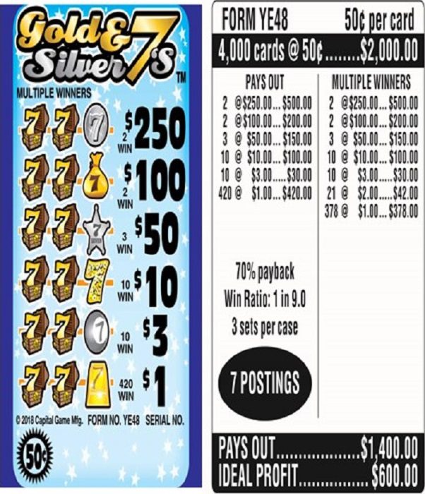 $250 TOP ($1 Bottom) – Form # YE48 Gold & Silver 7’s (3-Window)