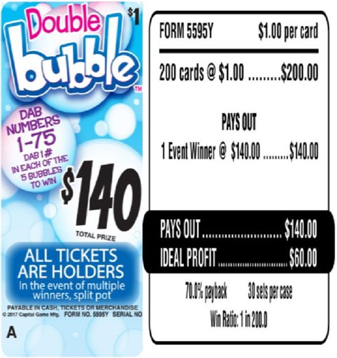 $1.00 Bingo EVENT Ticket – $140 TOP – Form # 5595Y Double Bubble