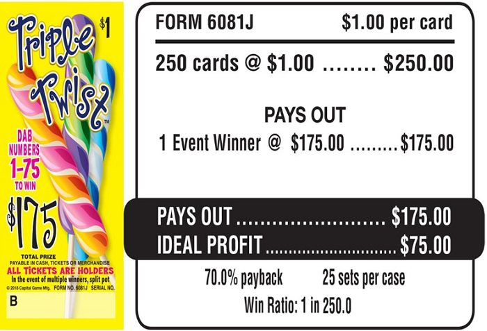 $1.00 Bingo EVENT Ticket – $175 TOP – Form # 6081J Triple Twist