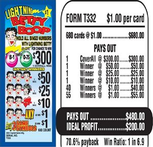 $1.00 Bingo EVENT Ticket – $300 TOP – Form # T332 Lightning Betty Boop
