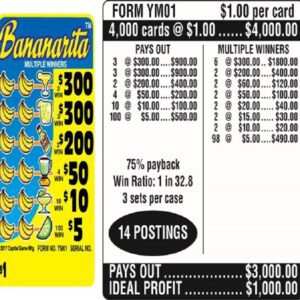 $1.00 Instant Ticket - $300 TOP ($5 Bottom) - Form # YM01 Bananarita (3-Window)
