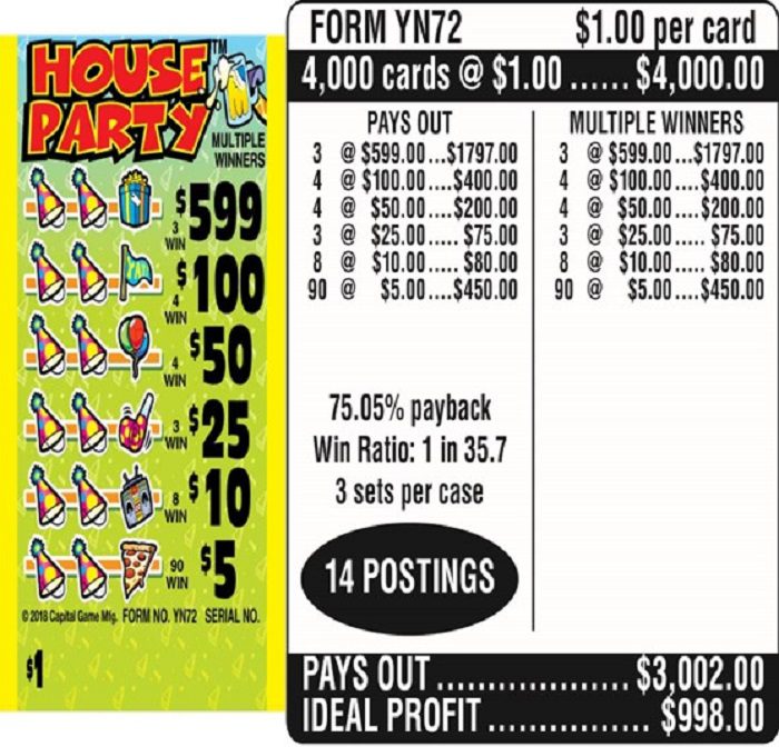 $0.50 Instant Ticket – $250 TOP – Form # YN72 House Party $0.50 Ticket (3-Window)