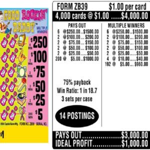 $1.00 Instant Ticket - $250 TOP ($5 Bottom) - Form # ZB39 Good Rockin' Daddy (3-Window)