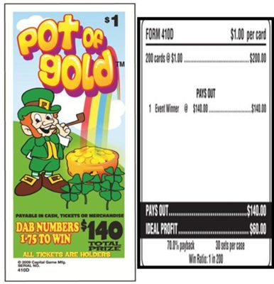 $140 TOP – Form # 410D Pot Of Gold $1.00 Bingo Event Ticket
