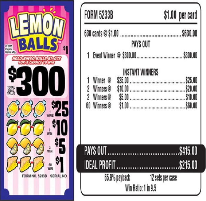 $300 TOP – Form # 5233B Lemon Balls $1.00 Bingo Event Ticket