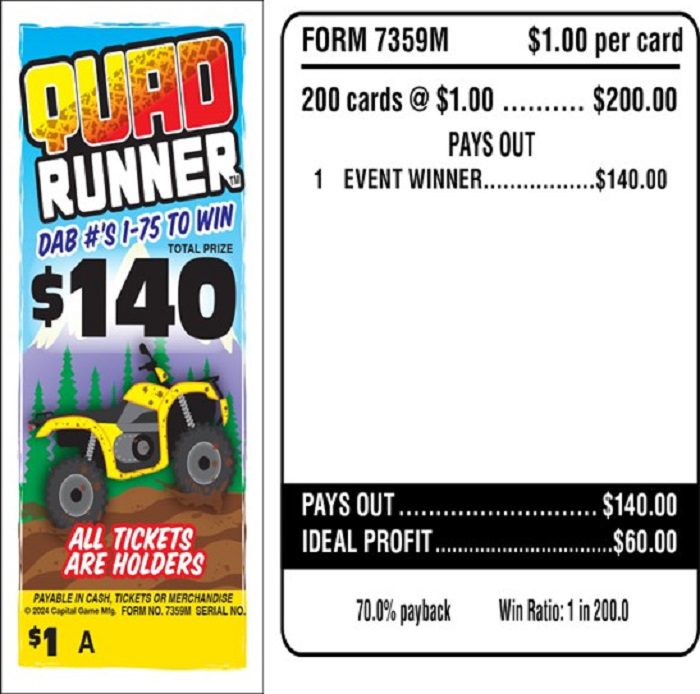 $1.00 Bingo Event Ticket – $140 TOP – Form # 7359M Quad Runner