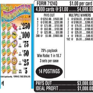 $1.00 Instant Ticket - $250 TOP ($5 Bottom) - Form # 7124Q Key To Happiness (3-Window)