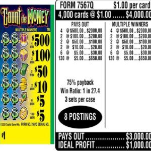 $1.00 Instant Ticket - $500 TOP ($5 Bottom) - Form # 7567Q Count de Money (3-Window)