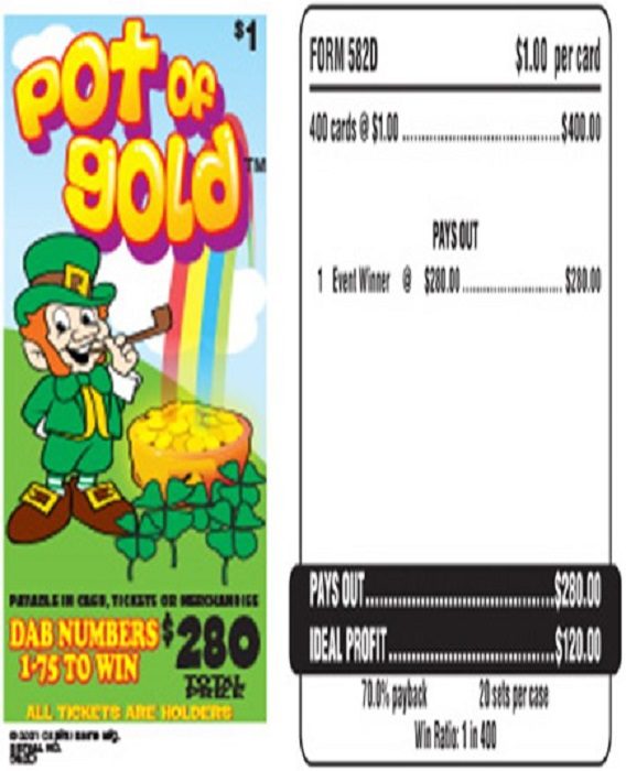 $1.00 Bingo Event Ticket – $280 TOP – Form # 582D Pot Of Gold