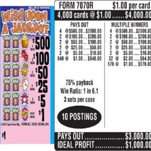 $1.00 Instant Ticket - $500 TOP ($1 Bottom) - Form # 7070R Wish Upon A Jackpot (3-Window)