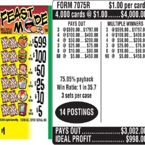$1.00 Instant Ticket - $599 TOP ($5 Bottom) - Form # 7075R Feast Mode (3-Window)
