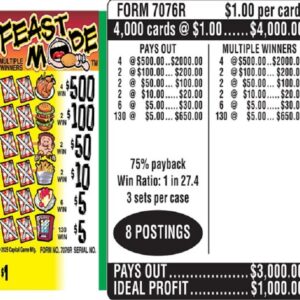 $1.00 Instant Ticket - $500 TOP ($5 Bottom) - Form # 7076R Feast Mode (3-Window)