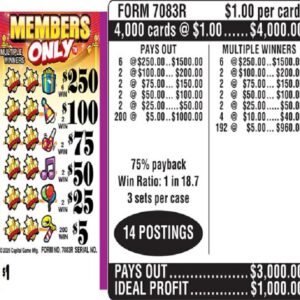 $1.00 Instant Ticket - $250 TOP ($5 Bottom) - Form # 7083R Members Only (3-Window)