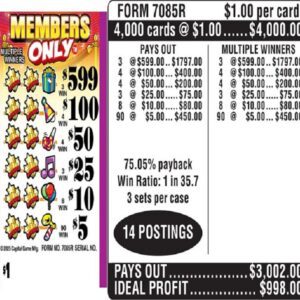 $1.00 Instant Ticket - $599 TOP ($5 Bottom) - Form # 7085R Members Only (3-Window)