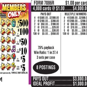 $1.00 Instant Ticket - $500 TOP ($5 Bottom) - Form # 7086R Members Only (3-Window)
