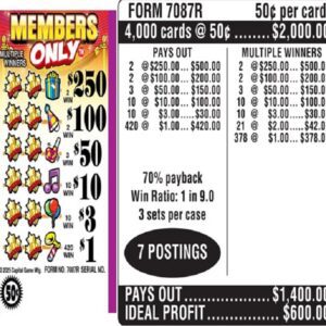 $0.50 Instant Ticket - $250 TOP - Form # 7087R Members Only (3-Window)