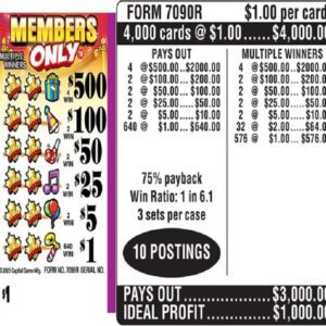 $1.00 Instant Ticket - $500 TOP ($1 Bottom) - Form # 7090R Members Only (3-Window)
