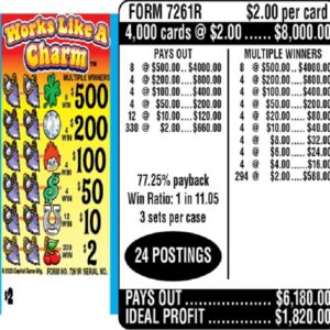 $2.00 Instant Ticket - $500 TOP ($2 Bottom) - Form # 7261R Works Like A Charm (3-Window)