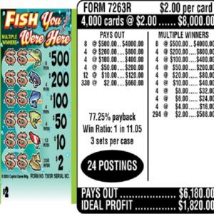 $2.00 Instant Ticket - $500 TOP ($2 Bottom) - Form # 7263R Fish You Were Here (3-Window)