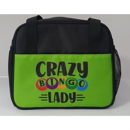 Zippered Bingo Kit w/ Crazy Bingo Lady Graphic – Plus 2 Velcro Pockets and 2 Dabber Pockets