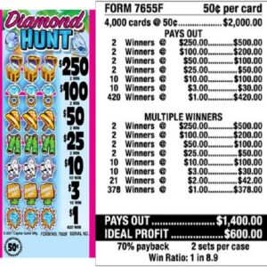 $0.50 Instant Ticket - $250 TOP - Form # 7655F Diamond Hunt (5-Window)
