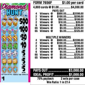 $1.00 Instant Ticket - $500 TOP ($5 Bottom) - Form # 7656F Diamond Hunt (5-Window)